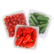 Snack tomaten schaal à 1000 gram,
komkommer schaal à 600 gram
of pitloze paprika schaal à 500 gram